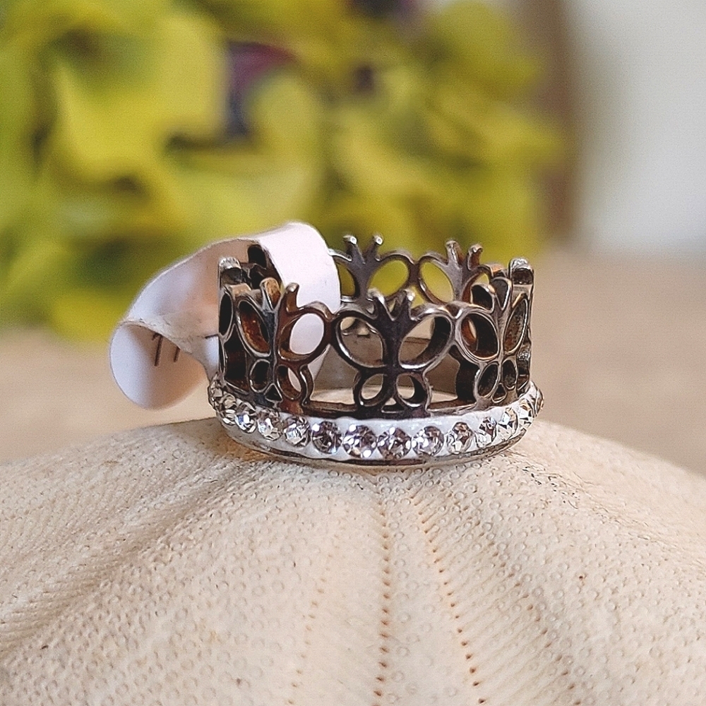 Silver Steel Butterfly Crystal Band Ring